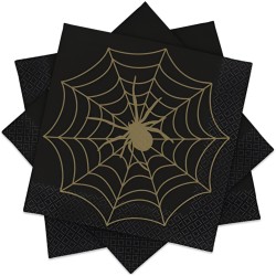 Unique Black & Gold Spider Web Napkins - 16ct