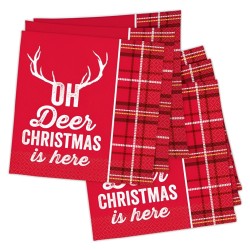 Unique Plaid Oh Deer Christmas Napkins - 16ct
