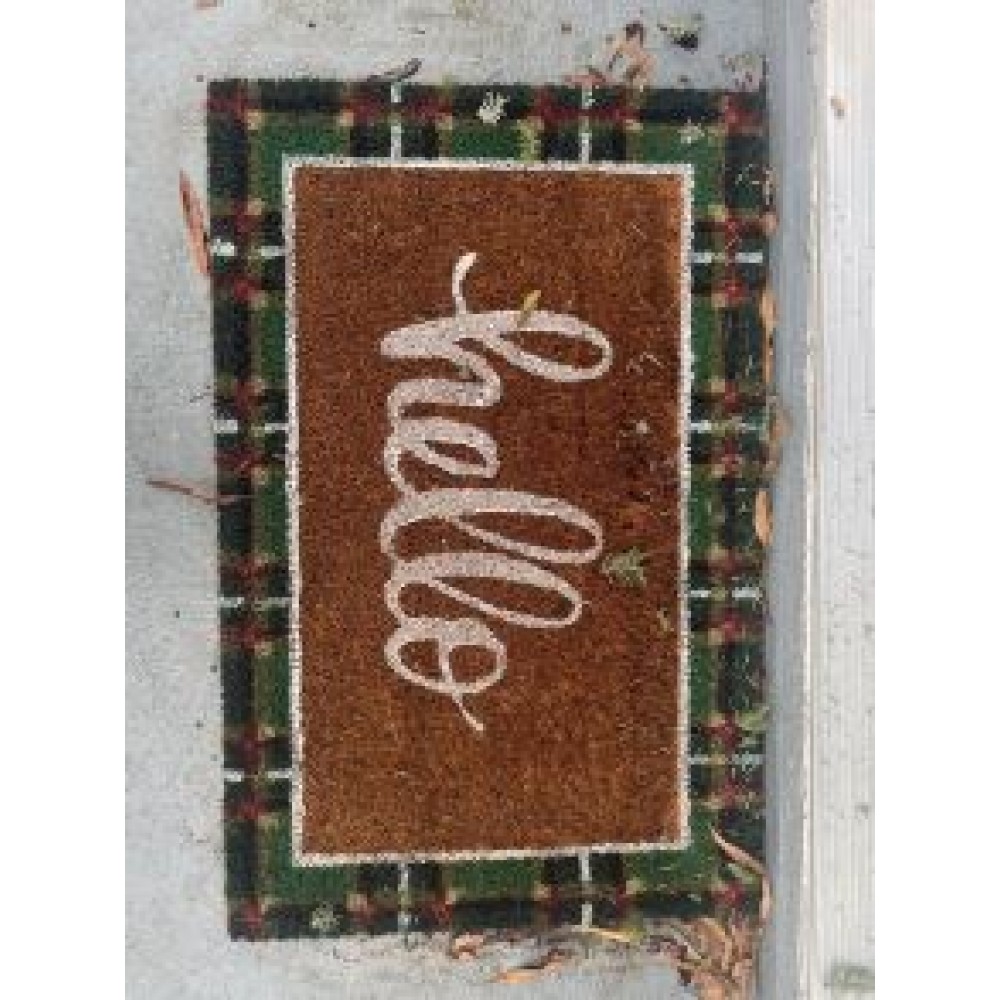 Printed Hello Christmas Plaid Coir Mat 18X28 inch , DOORMAT 40X70 CM