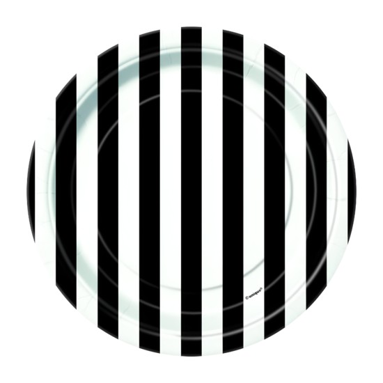 Unique - Midnight Black Stripe Paper Plates - 8ct