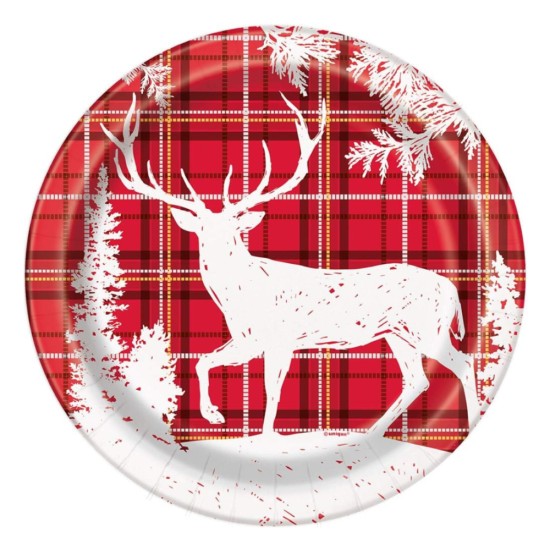 Unique - Plaid Deer Christmas Paper Plates 8ct