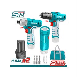 Total Combo set of 12V battery screwdriver and battery drill and 12V flashlight 