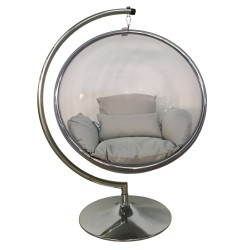 Luna Arcylic Swing Bubble Accent Chair with Gray Cushions