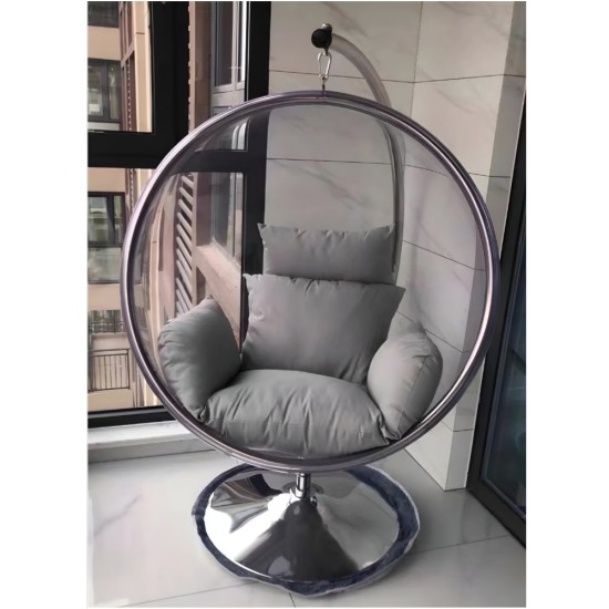 Luna Arcylic Swing Bubble Accent Chair with Gray Cushions