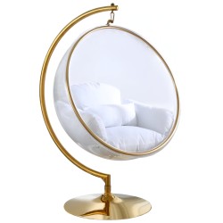 Gold Luna Arcylic Swing Bubble Accent Chair With White Cushions