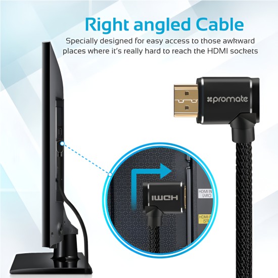 Promate High Definition Right Angle 4K HDMI® Audio Video Cable 1