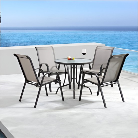 Wicker 5 Pieces Garden Set - Dining Table with Chairs