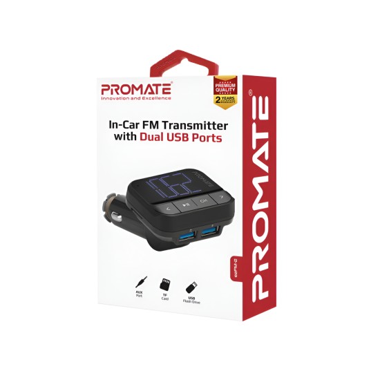 Promate In-Car FM Transmitter with Dual USB Ports