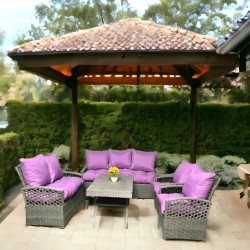 Patio Set - Table with 7 Seats - Purple Cushions