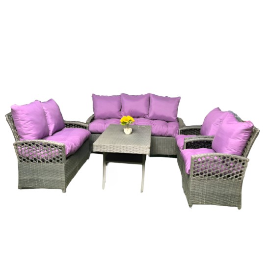 Patio Set - Table with 7 Seats - Purple Cushions