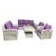 Wicker Patio Set - 7 Seats with Table - Purple Cushions