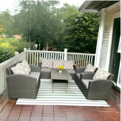 Wooven Outdoor Set - 7 Seats with Table - White Cushions