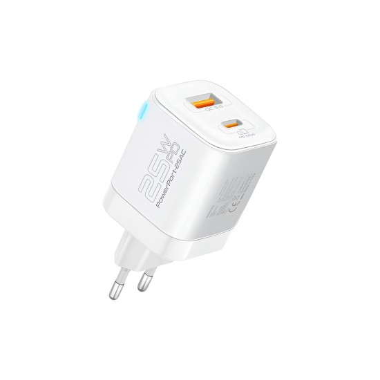 Promate Ultra-Fast Dual Port AC Charger with 25W Power Delivery