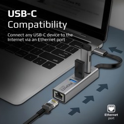Promate Multi-Port USB-C Hub with Ethernet Adapter (USB 3.0 Ports, 5Gbps Sync, 1000Mbps Ethernet as icons)