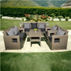 Contemporary Rattan Outdoor Sofa Set with Cushions - 7 Seaters with Rectangular Table