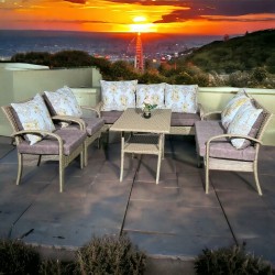 Outdoor Wicker Patio Furniture Set - 7 Seaters with Cushions and Rectangular Coffee Table