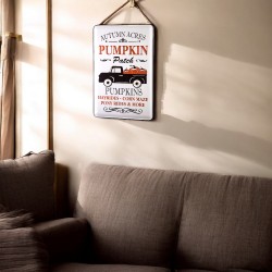  Set of 2 Harvest Tin Wall Signs featuring Autumn Acres and Pumpkin Patch