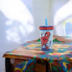 Disney Stor Drop Safe Silicone Straw PP Tumbler 370ml spiderman Dimension, 74787