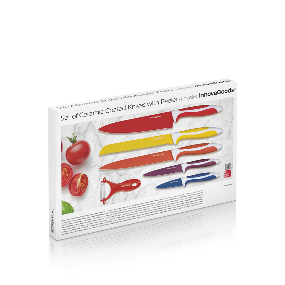 InnovaGoods Set Of Ceramic Coated Knives With Peeler Knoolvs 6 Pieces, V0100530