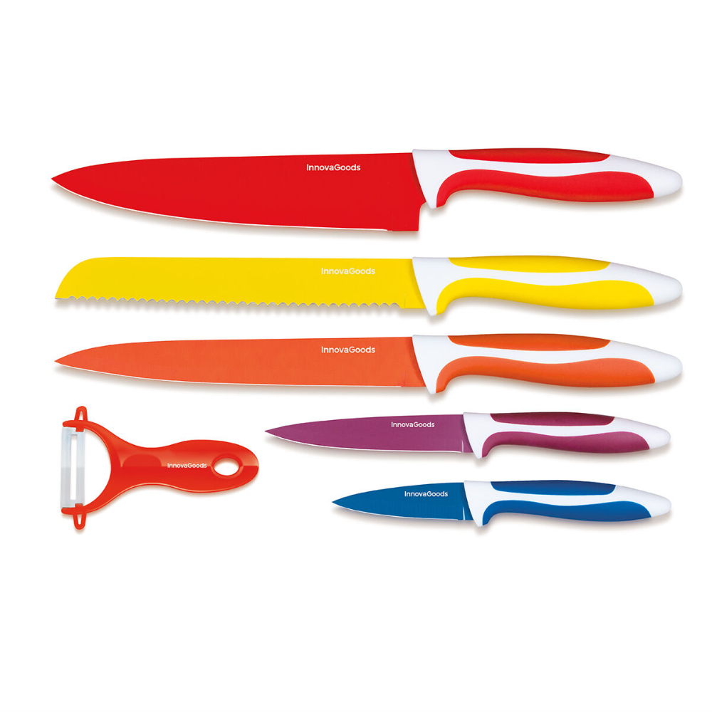 InnovaGoods Set Of Ceramic Coated Knives With Peeler Knoolvs 6 Pieces, V0100530