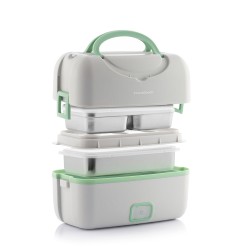 InnovaGoods 3-In-1 Electric Steamer Lunch Box With Recipes Beneam, V0103311, : Durable, food-safe plastic with a stainless steel inner container, Capacity: Typically holds around 1.5 liters 