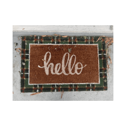 Printed Hello Christmas Plaid Coir Mat 18X28 inch , DOORMAT 40X70 CM